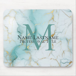 Alfombrilla De Ratón Personalizado Elegante Monograma Aqua Marble