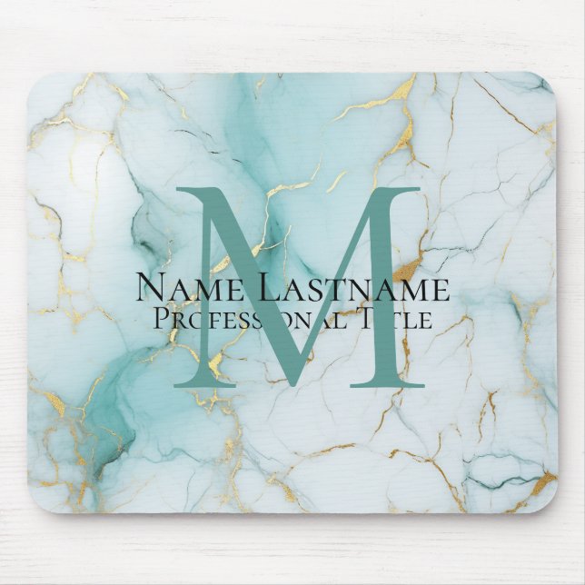 Alfombrilla De Ratón Personalizado Elegante Monograma Aqua Marble (Frente)