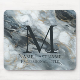 Alfombrilla De Ratón Personalizado Elegante Monograma Azul Gris Mármol