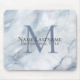 Alfombrilla De Ratón Personalizado Elegante Monograma Marble azul claro