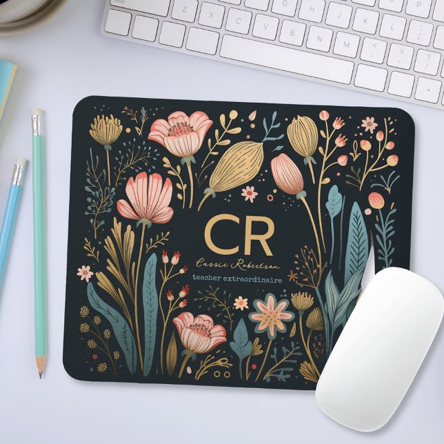 Alfombrilla De Ratón Personalizado floral moderno Monograma Nombre Ocup (Subido por el creador)