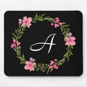 Alfombrilla De Ratón Personalizado floral negro Monograma Mousepad
