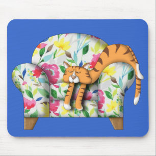 Alfombrilla De Ratón Personalizado Kitty durmiendo en una silla floral