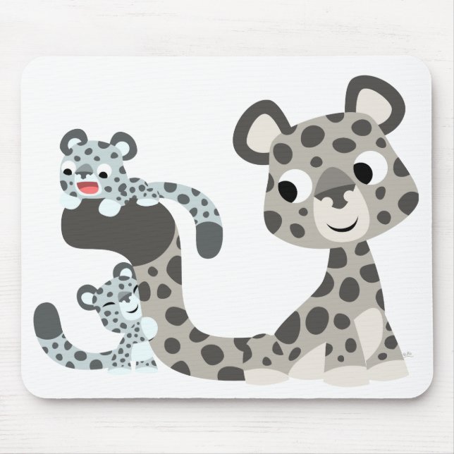 Alfombrilla De Ratón Personalizado Leopardo de la Nieve y Cubs Mousepad (Frente)