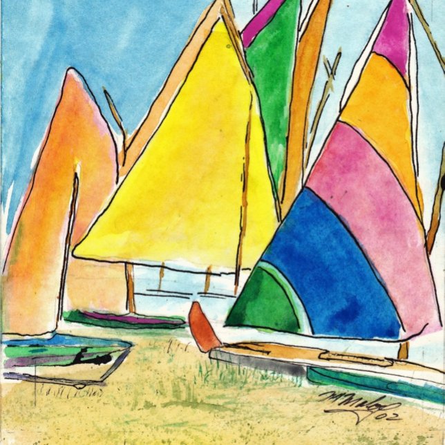 Alfombrilla De Ratón Personalizado Marine Sailboat Mousepad (Colorful Sailboats on Beach
 )