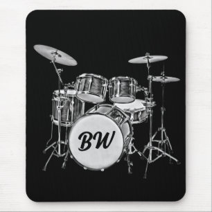Alfombrilla De Ratón Personalizado Monograma Drummer Kit Música