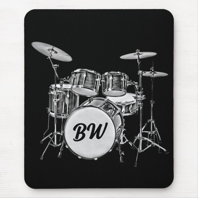 Alfombrilla De Ratón Personalizado Monograma Drummer Kit Música (Frente)