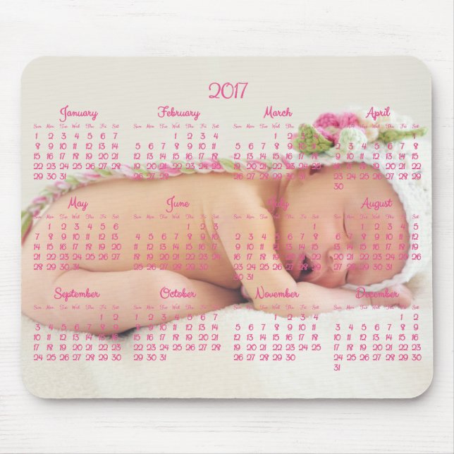 Alfombrilla De Ratón Personalizado Mouse Pad Calendario rosado 2017 Bab (Frente)