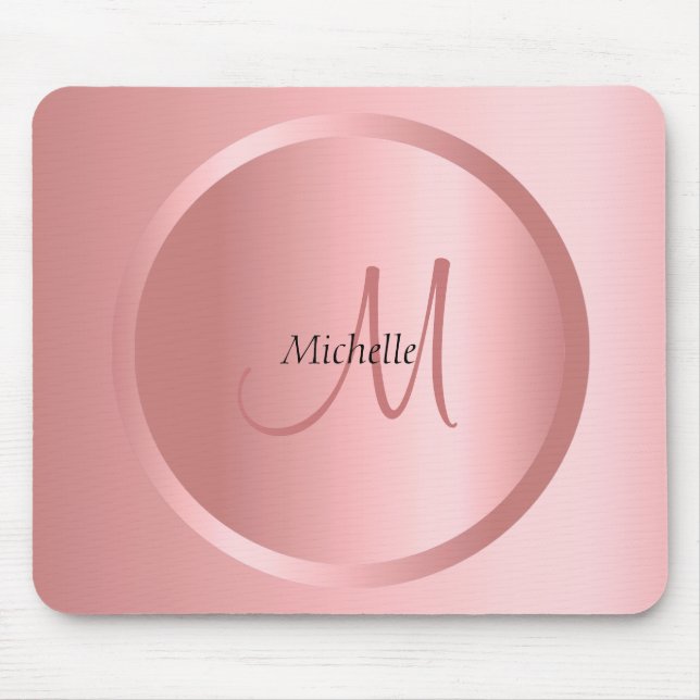 Alfombrilla De Ratón Personalizado Rosa Monograma Dorado Plantilla Eleg (Frente)