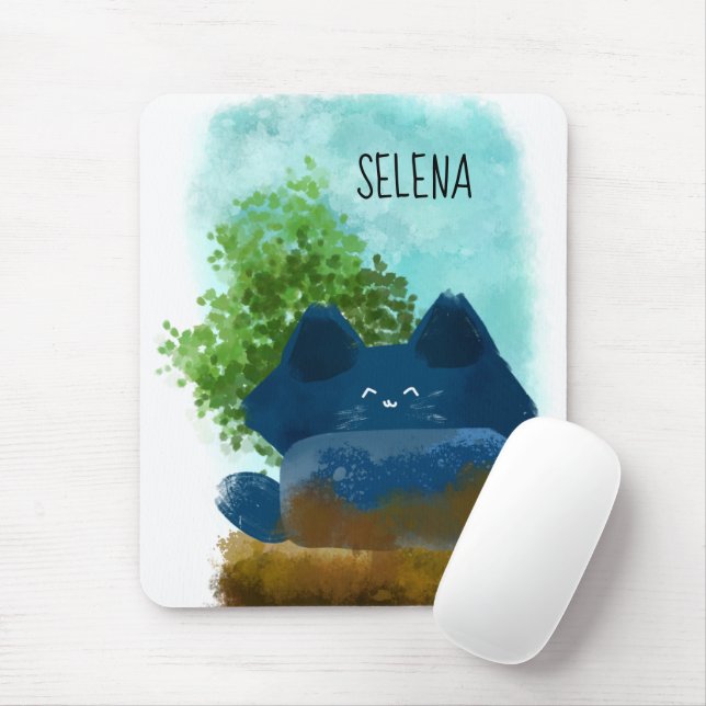 Alfombrilla De Ratón Personalizado suave oculto gato azul fluffy (Con ratón)