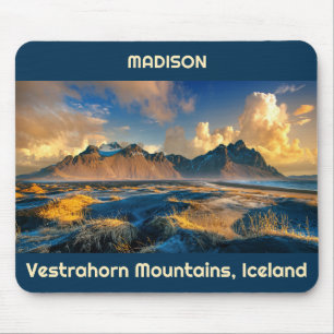 Alfombrilla De Ratón Personalizado Texto Montañas Vestrahorn, Islandia