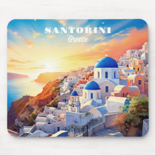 Alfombrilla De Ratón Personalizado Texto Santorini Grecia Atardecer