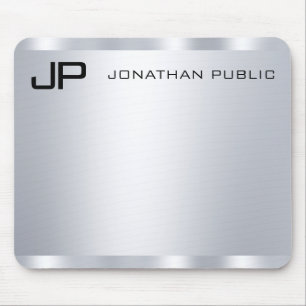 Alfombrilla De Ratón Personalizar Faux Silver Metallic Look Monogramado