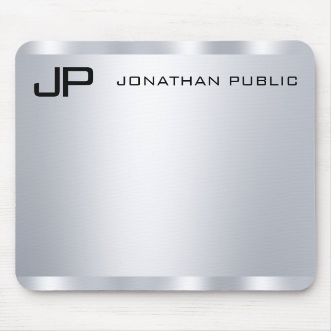 Alfombrilla De Ratón Personalizar Faux Silver Metallic Look Monogramado (Frente)