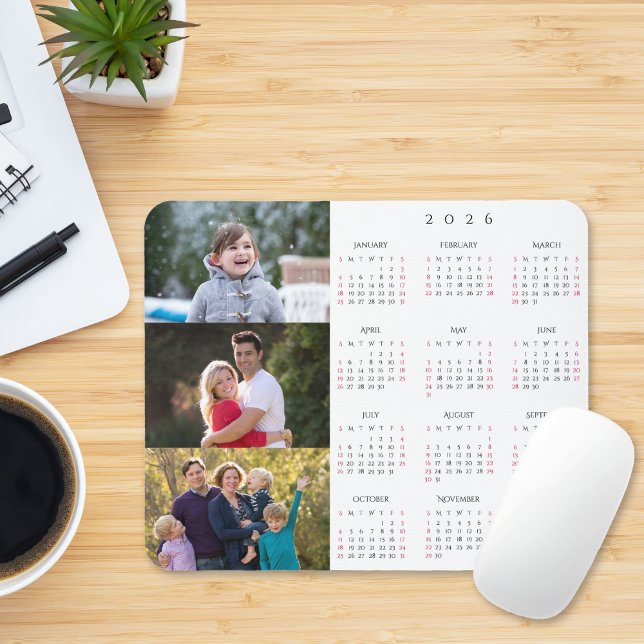 Alfombrilla De Ratón Personalized 3 Photo Collage Family 2026 Calendar (Personalized 3 Photo Collage Family 2026 Calendar Mouse Pad)