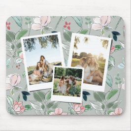 Alfombrilla De Ratón Personalized 3 Photo Green Floral Background 