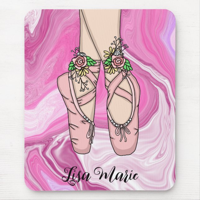 Alfombrilla De Ratón Personalized Ballet Slippers Pink and White Marble (Frente)