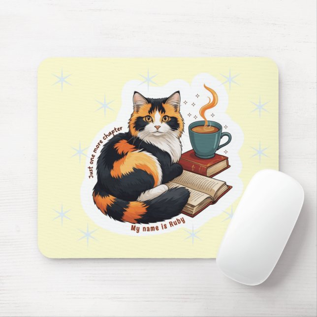 Alfombrilla De Ratón Personalized Cozy Calico Cat Reading Mousepad (Con ratón)
