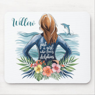 Alfombrilla De Ratón Personalized Girl Who Loves Dolphins Mousepad