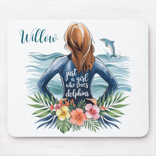 Alfombrilla De Ratón Personalized Girl Who Loves Dolphins Mousepad (Frente)