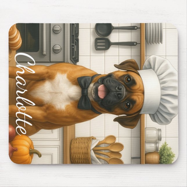 Alfombrilla De Ratón Personalized Name Funny Boxer Dog Loving Chef (Frente)