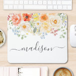 Alfombrilla De Ratón Personalized Name Monogram Watercolor Sunny Floral<br><div class="desc">Introducing our Personalized Name Monogram Watercolor Sunny Floral Mouse Pad. Featuring watercolor illustration of flower arrangement with bright colors and editable elegant calligraphy text that can be personalized your name. Suitable as a gift for flower lovers women and girls.</div>