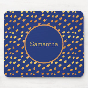 Alfombrilla De Ratón Personalized Navy Blue and Gold Monogram Mousepad