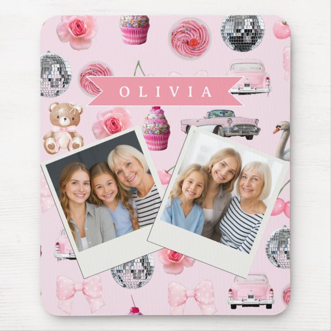 Alfombrilla De Ratón Personalized Pink Coquette Retro Cute Teddy Bear  (Frente)