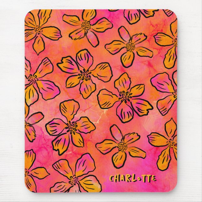 Alfombrilla De Ratón Personalized Pink Floral Pop Art (Frente)