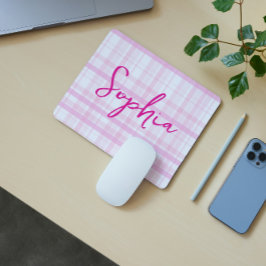 Alfombrilla De Ratón Personalized Pink Plaid Mouse Pad with Name 