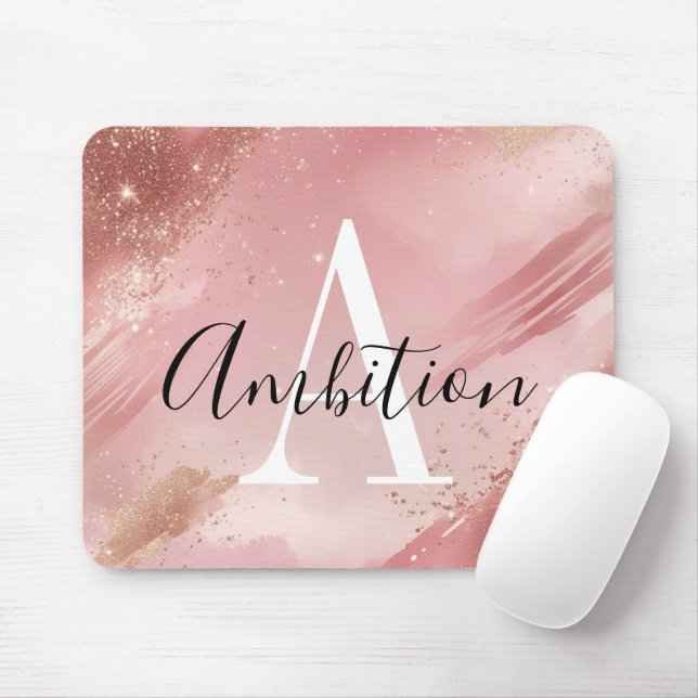 Alfombrilla De Ratón Personalized Rose Gold Glitter Mousepad – Monogram (Con ratón)