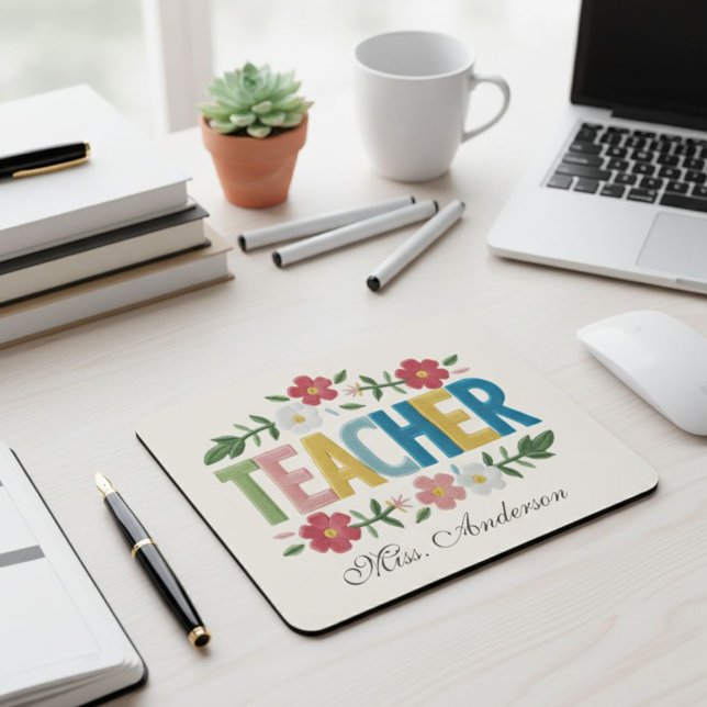 Alfombrilla De Ratón Personalized Teacher Mouse Pad with Floral Design (Subido por el creador)