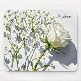 Alfombrilla De Ratón Personalized White Rose Floral Desk