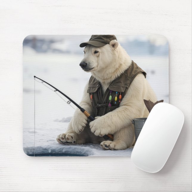 Alfombrilla De Ratón Pesca en el hielo del oso polar (Con ratón)