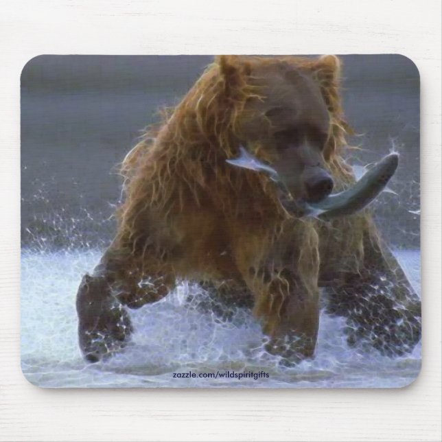 Alfombrilla De Ratón PESCA OSO GRIZZLY Y SALMON Mousepad (Frente)