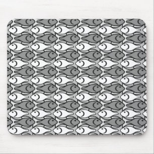 Alfombrilla De Ratón Pescado moderno de medio siglo, gris, blanco y neg