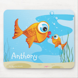 Alfombrilla De Ratón Pescado - Oliva y pájaros: