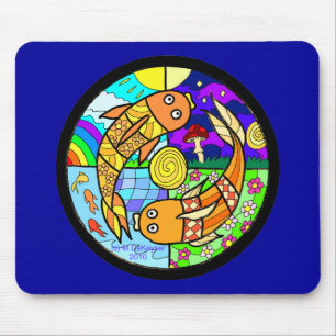 Alfombrilla De Ratón Pescados Pyschedelic Mandela elemental de Koi