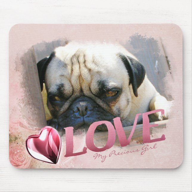 Alfombrilla De Ratón Pet Love: Pink Photo Frame, Heart & Love - Hor. (Frente)