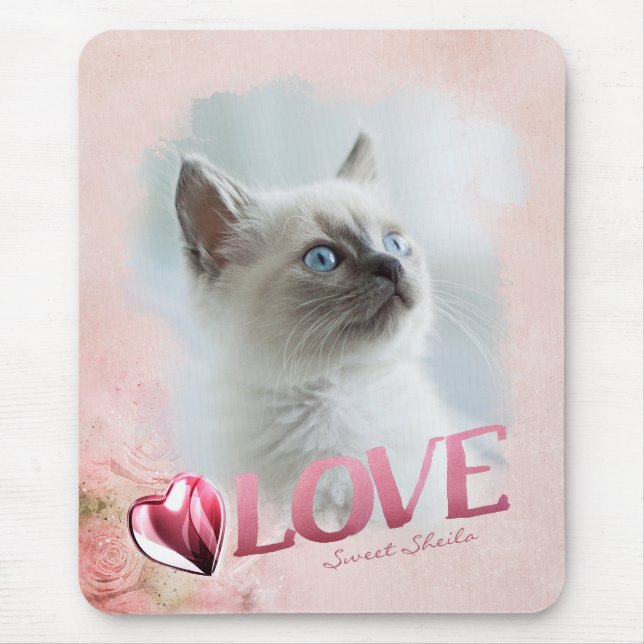 Alfombrilla De Ratón Pet Love: Pink Photo Frame, Heart & Love - Vert. (Frente)
