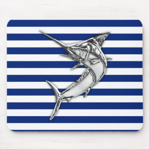 Alfombrilla De Ratón Pez espada marlin plateado en franjas de la marina