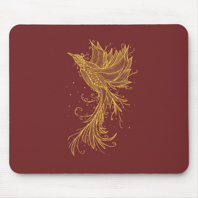 Alfombrilla De Ratón Phoenix de oro en Mousepad rojo (Frente)