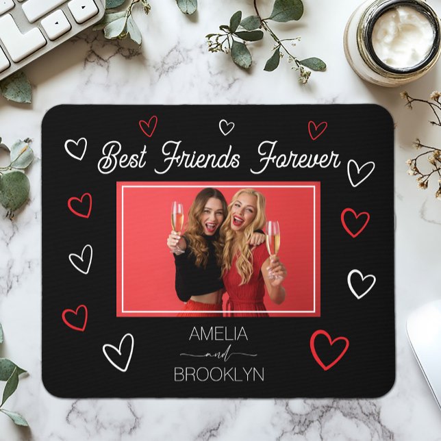 Alfombrilla De Ratón Photo Best Friends Forever Black and Red Hearts (Photo Best Friends Forever Black and Red Hearts Mouse Pad)