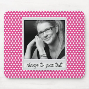 Alfombrilla De Ratón photoframe en el polkadot blanco y rosado