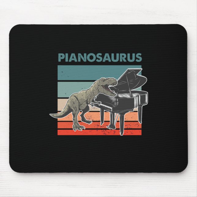 Alfombrilla De Ratón Pianosauro Dinosaurio Retro Gran Piano Jugador Pia (Frente)