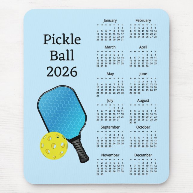 Alfombrilla De Ratón Pickleball 2026 Calendar (Frente)