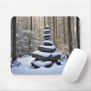 Alfombrilla De Ratón Piedra Cairn En Winter Woods