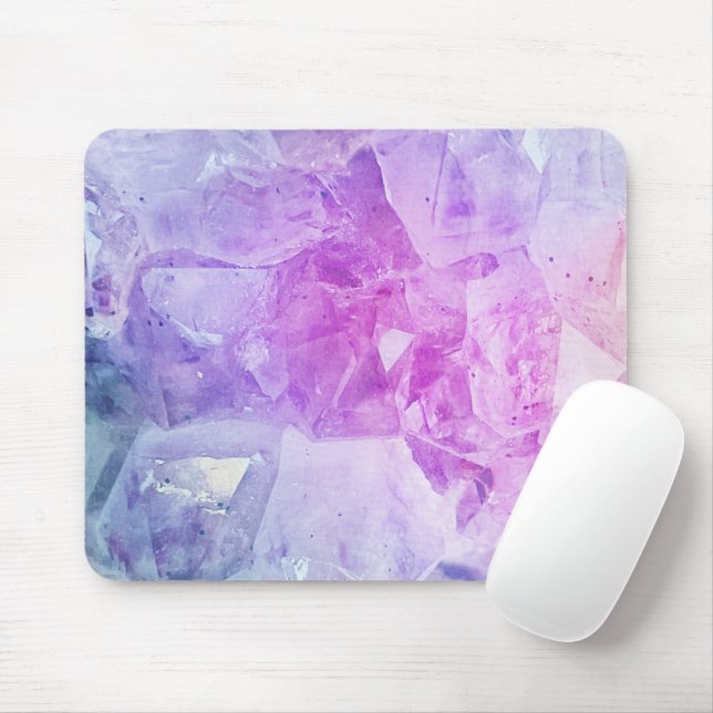Alfombrilla De Ratón Piedra de cristal rosa morado colorido bohemio (Con ratón)