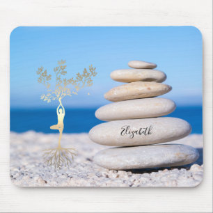Alfombrilla De Ratón Piedras Zen Terapeuta, Silueta de árbol dorado