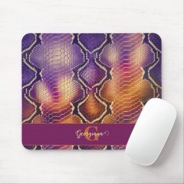 Alfombrilla De Ratón Piel de serpiente morada y dorada monogramada